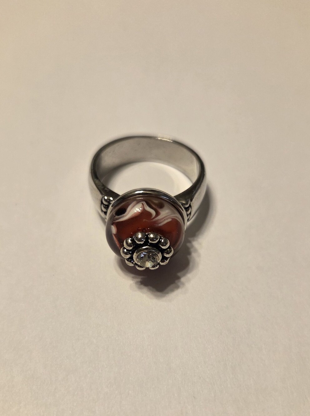 Red Lampworked Glass Ring Size 10